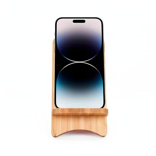 LUCKY BEAN Wood Phone Stand, Desktop Wooden Phone Holder, Portable Phone Stand for Desk, Compatible with iPhone & All Cell Phones (Bamboo) - color: Bamboo