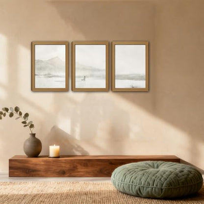 Kownzev Jesus Wall Art Set of 3, Neutral Good Shepherd Framed Canvas 16x24 - color: Beige Cream Gray White Natural Wood, size: 24"LX16"W