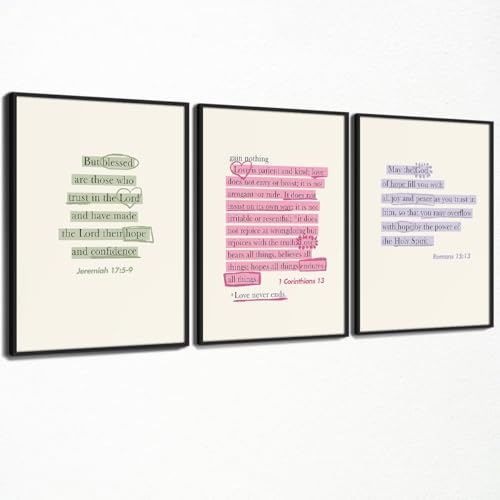 Christian Bible Verse Wall Art Jesus Scripture Quotes Posters 12x16 inch Black Framed Set of 3 Modern Inspirational Canvas Prints Religious Church Wall Decor - color: Multi, size: 16.00 x 12.00 Black Framed