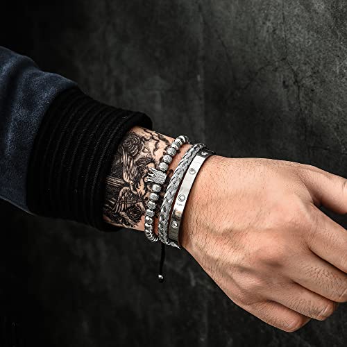 WFYOU Stainless Steel Bracelets for Men Gold Cuff Bracelet Birthday Gifts - color: Silver 9