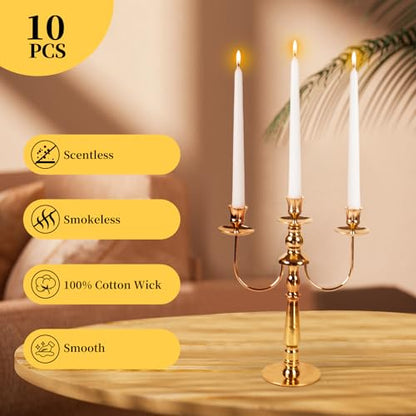 KONNI White Taper Candles, 10 Inch Long Tapered Candle, 10 Pack - color: White