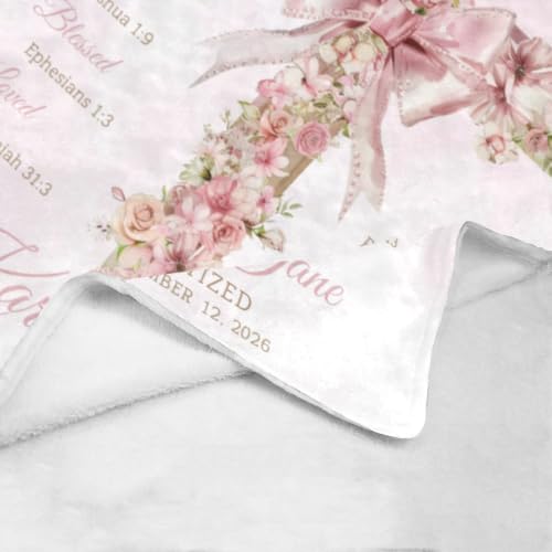 Personalized Baptism Baby Blanket with Name, Floral Christening Blanket - color: Baby Blanket #16