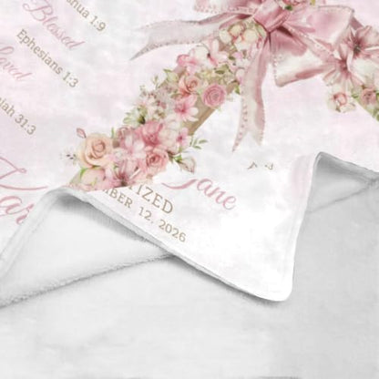Personalized Baptism Baby Blanket with Name, Floral Christening Blanket - color: Baby Blanket #16