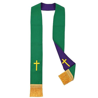 BLESSUME Church Clergy Pastor Reversible Stole - color: Green and Purple 2