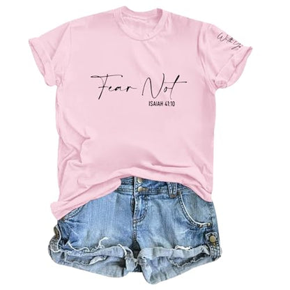Fkatuzi Christian Jesus Faith Shirts for Women God Bible Verse Religious Tshirts Inspirational Graphic Tees Cotton Tops - color: Pink, size: Medium