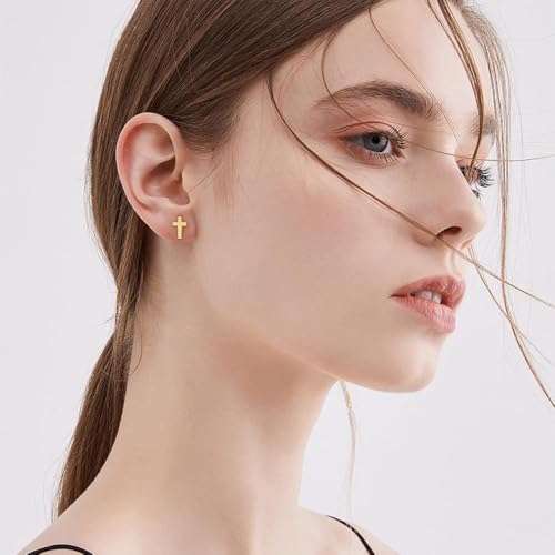 Stainless Steel Cross Small Earrings Set for Women Men Minimalist Religious Faith Mini Crucifix Lightweight Tiny Sleeper Stud Earrings for Easter Christian Baptism Birthday Christmas Fashion Jewelry
