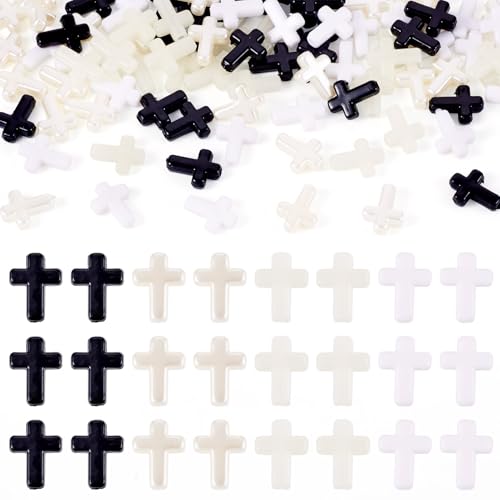 FASHEWELRY 100Pcs Black White Acrylic Cross Beads - Cute Mini Crucifix Loose Rosary Spacer for Easter, DIY Bracelet, Necklace, Jewelry Making, Earring - color: Cross-Black White