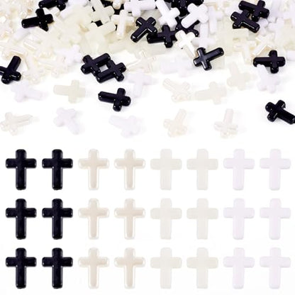 FASHEWELRY 100Pcs Black White Acrylic Cross Beads - Cute Mini Crucifix Loose Rosary Spacer for Easter, DIY Bracelet, Necklace, Jewelry Making, Earring - color: Cross-Black White