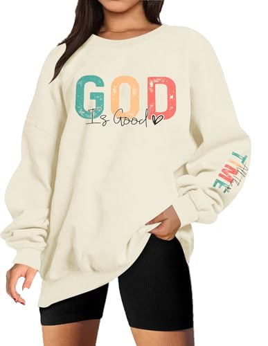 God is Good Sweatshirt Christian Shirts for Women Oversized Jesus Religious Pullover Bible Verse Inspirational Tops - color: Apricot, size: Medium