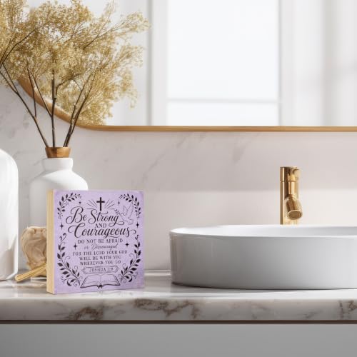 Be Strong And Courageous Joshua 1:9 Christian Wooden Box Sign Gifts - color: Purple