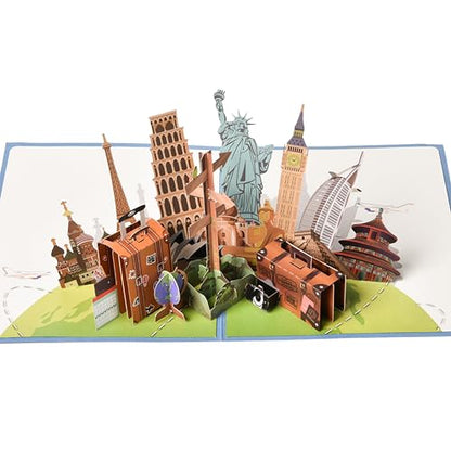 3D Pop Up Interesting Cards for men - Travel Theme Greeting Card - color: Landmark building