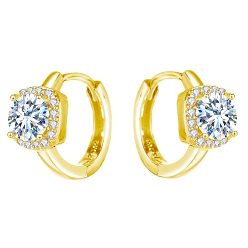 925 Sterling Silver Moissanite Hoop Earrings for Women, 1-2CT D Color VVS1 Moissanite Hoop Earrings, Perfect Jewelry Gifts - style: Style A Yellow Gold 1CT