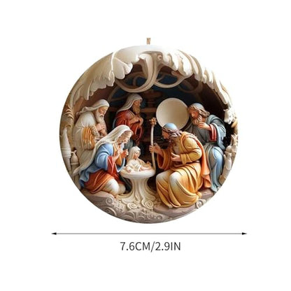 6 Pack Nativity Scene Ornaments for Christmas Tree, 3.15'' 3D-Printed Flat Acrylic Hanging Decor, The Birth of Jesus Religious Keepsake Gift for Christian Family