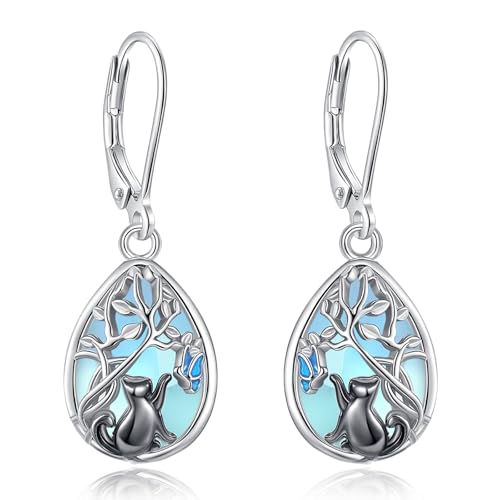Vito Moonstone Turquoise Drop Earrings for Women, 925 Sterling Silver Hooks - style: Cat