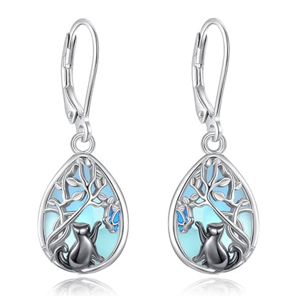 Vito Moonstone Turquoise Drop Earrings for Women, 925 Sterling Silver Hooks - style: Cat
