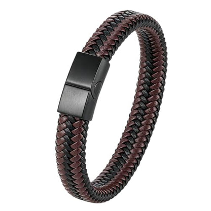 Kim Carrey Italian Handmade Leather Bracelets for Men - color: Brown Braided, size: 8.2"
