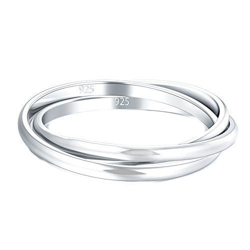 BORUO Fidget Stacking Ring, Waterproof Gold Plated, Three Row Size 4 - color: 1.8mm Sterling Silver