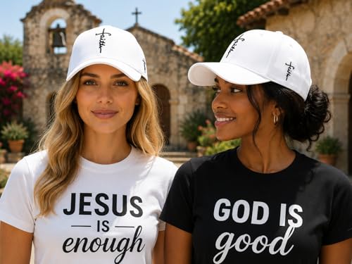 Christian Faith Cross Hats, Embroidered Baseball Caps for Men & Women - color: White