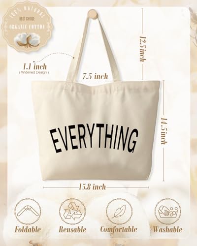 Miss Adola Large Tote Bag for Women - Canvas Tote Bag with Zipper Aesthetic Reusable Shoulder Bag for Gym, Travel, Work - style: Everything Letter