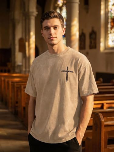 Christian Jesus Shirts for Men Acid Wash Oversized Tees Apricot XL