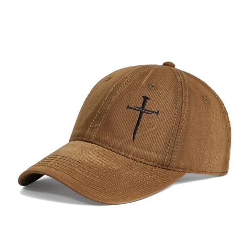 Vintage Baseball Cap for Men Women – Soft Cotton Embroidered Hat, Adjustable Low Profile Dad Hat - color: 3 Nail Cross Canvas Brown 2