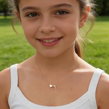 WEDDINEN First Communion Confirmation Baptism Jewelry Gifts for Teens Girls Kids,Cross Heart Necklace for Women Girls Christian Religious Stuffers Jewelry Gifts for Kids - style: First Communion-Gold