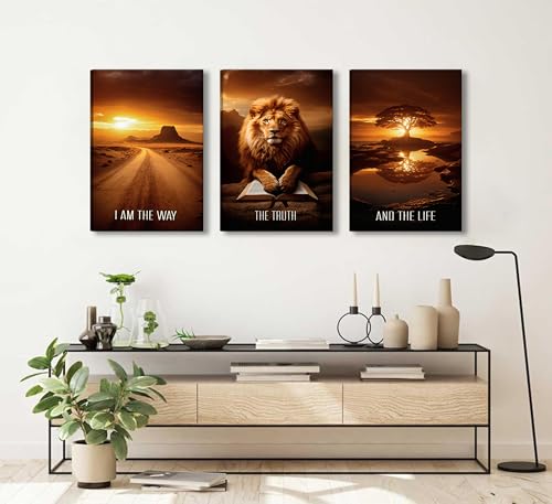 Framed 3 Pcs Christian Faith Canvas Prints Wall Art 12x16 Inches - color: brown, size: 12x16Framed