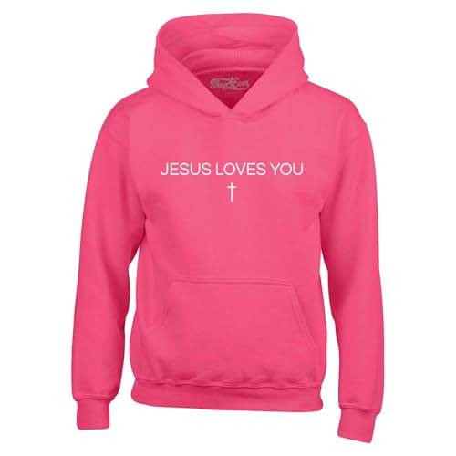 shop4ever Jesus Loves You Minimal Cross Hoodie Sweatshirts - color: Heliconia Pink, size: Small