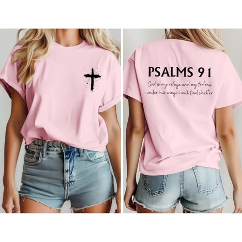 Christian Shirts for Women Psalms 91 Jesus Shirt Religious Faith God Tshirt Bible Verse Inspirational Tees Tops - color: Pink, size: Medium