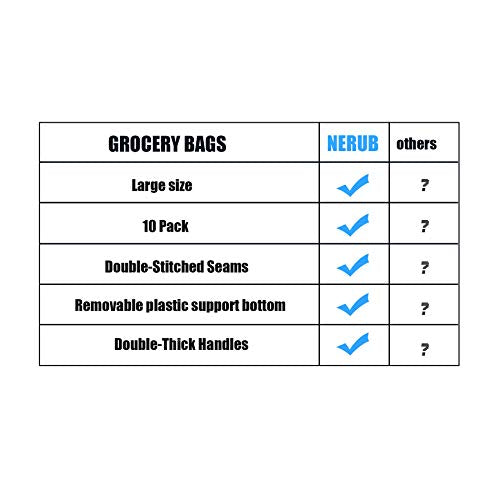 NERUB Set of 10 Reusable Grocery Bags Heavy Duty Shopping Bags Large Grocery Totes with Reinforced Bottom Super Sturdy Handles, Green - color: Green