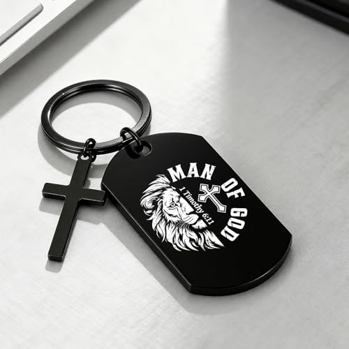 Religious Man of God Keychain Gifts Bible Verse Keychain with Cross Charm, Christian Faith Gift for Men, Christmas Valentines Father's Day Easter Baptism Presents for Dad Husband Son