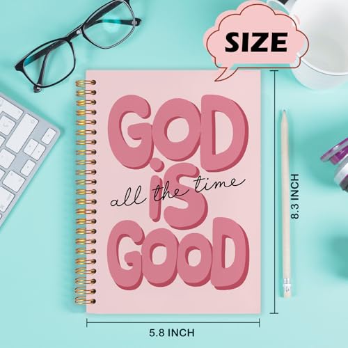 Yhtrg Red Preppy God Is Good Notebooks, Brown Christian Spiral Notebook Gift for Women, Bible Journaling Notebooks for Office School Supplies, 5.5x8.3 Inch - color: god12