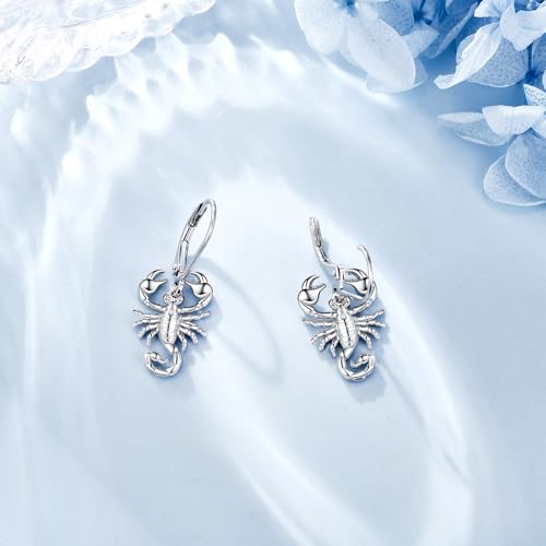 Crab/Mushroom/Lobster/Bat/Angler Fish/Tiger/Elephant/Jellyfish/Flamingo/Scorpion Earrings Dangling Sterling Silver Created Blue Opal Earrings Jewelry Gifts for Women Girls… - style: Scorpion