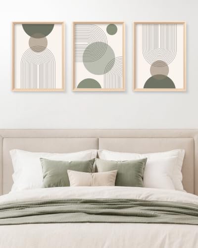 HesenDot Abstract Sage Green High Framed Wood Wall Art Set of 3, 12x16IN - color: High Frame Sage Green