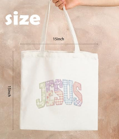 Christian Jesus Inspirational Canvas Tote Bag for Church Baptism - color: Jesus2