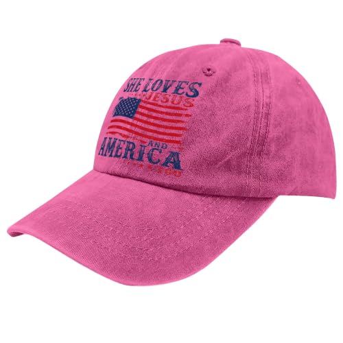 She Loves Jesus and America Too Hats for Womens Soft Washed Distressed Baseball - color: She Loves Jesus and America Toorose Red Color1