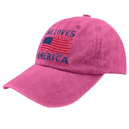 She Loves Jesus and America Too Hats for Womens Soft Washed Distressed Baseball - color: She Loves Jesus and America Toorose Red Color1
