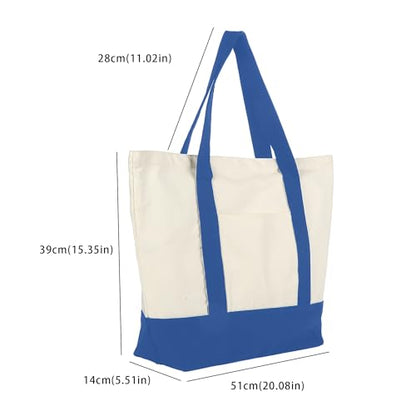 Extra Large Canvas Tote Bag with External Pocket, Reusable Grocery Shopping Bag with Waterproof Lining, Top Zipper