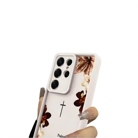 Vintage Floral Cross Psalms 46:5 Phone Case for Samsung S24 Ultra, White - color: White