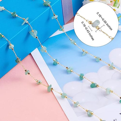 Handmade Natural Raw Healing Crystal Chain Gemstone Smooth & Polygonal Beaded Strand Drilled with Brass Jewelry Chain for DIY Jewelry Crafts Making (Green Aventurine) - color: Green Aventurine