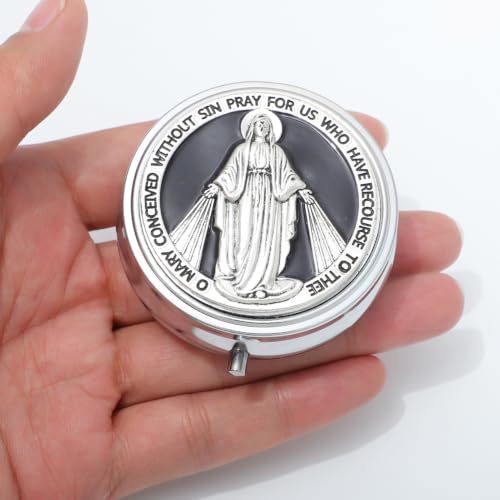 KOMI 6mm Glass Pearl Rosary Beads Catholic for Women with Metal Rosary Box Religious Gifts - style: Virgn Mary-black