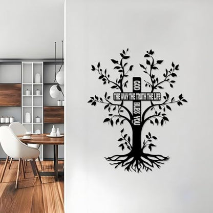 Harikikochuu Jesus Cross and Tree of Life Metal Wall Art, Christian Wall Decor Inspirational Home Decor for Living Room, Bedroom, Church. (Size:16.1 * 12.6in)