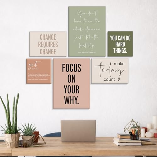 Framed Motivational Office Wall Decor, Set of 6 Boho Inspirational Prints - color: Office