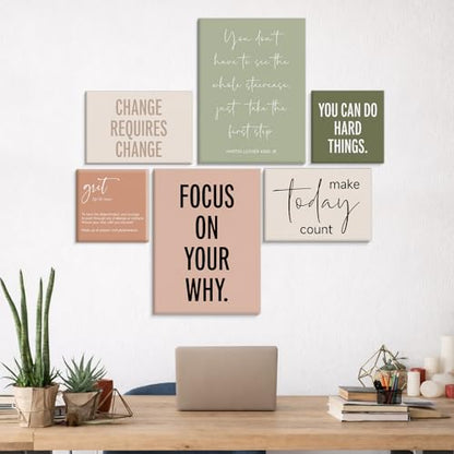 Framed Motivational Office Wall Decor, Set of 6 Boho Inspirational Prints - color: Office