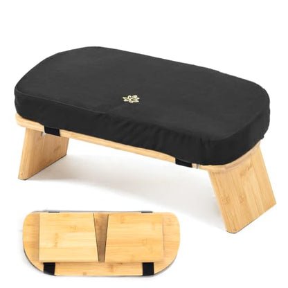 Large Bamboo Meditation Bench, Foldable Prayer Stool(Black) - color: Black