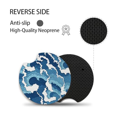 2pcs Car Cup Holder Coasters Sea Wave Pattern Car Coasters，Universal Auto Anti Slip Coasters,Rubber Car Coasters with A Finger Groove, Cute Car Accessories for Women&Men - color: Sea Wave