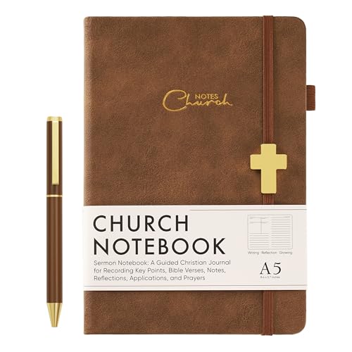 Church Notes Journal with Pen & Gift Box, A5 Sermon Notes Notebook - color: Brown