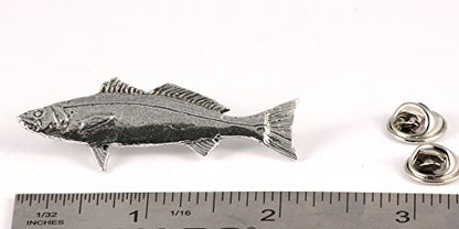 White Seabass Fish Pin, Pewter, Lapel, Hat, Pins, Brooch, Brooches, Jewelry, Gift, Handmade in the USA, 200 Fish Designs Available. S013Z - color: Antique Pewter