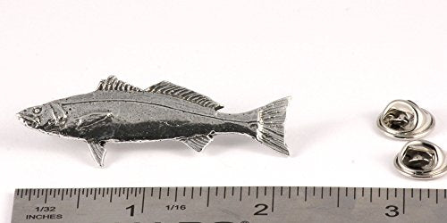 White Seabass Fish Pin, Pewter, Lapel, Hat, Pins, Brooch, Brooches, Jewelry, Gift, Handmade in the USA, 200 Fish Designs Available. S013Z - color: Antique Pewter