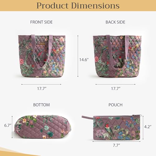 Maison d' Hermine Shopping Bags Cotton Quilted Tote Bag with Zipper Pockets - color: 032 - Eden - Violet